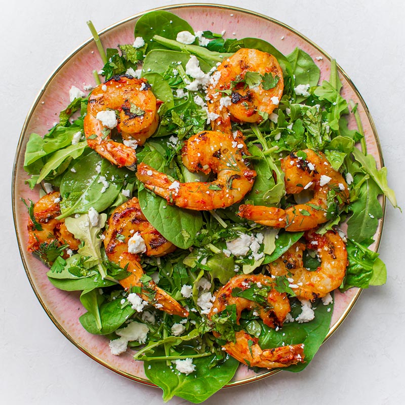 Cold Harissa Shrimp Salad with Herbs and Goat Cheese