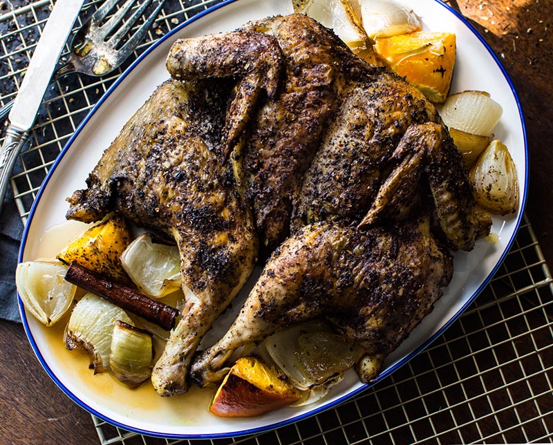 Masala Chai Spatchcock Roasted Chicken