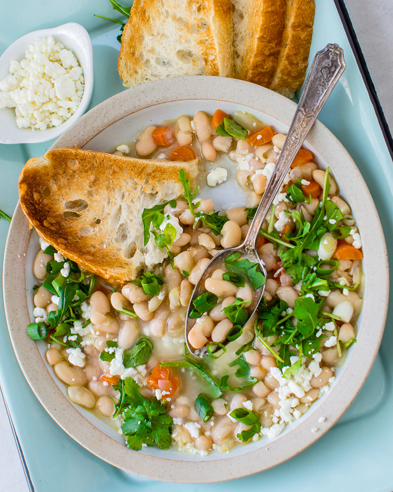 Instant Pot White Bean Soup with Herbs and Goat Cheese