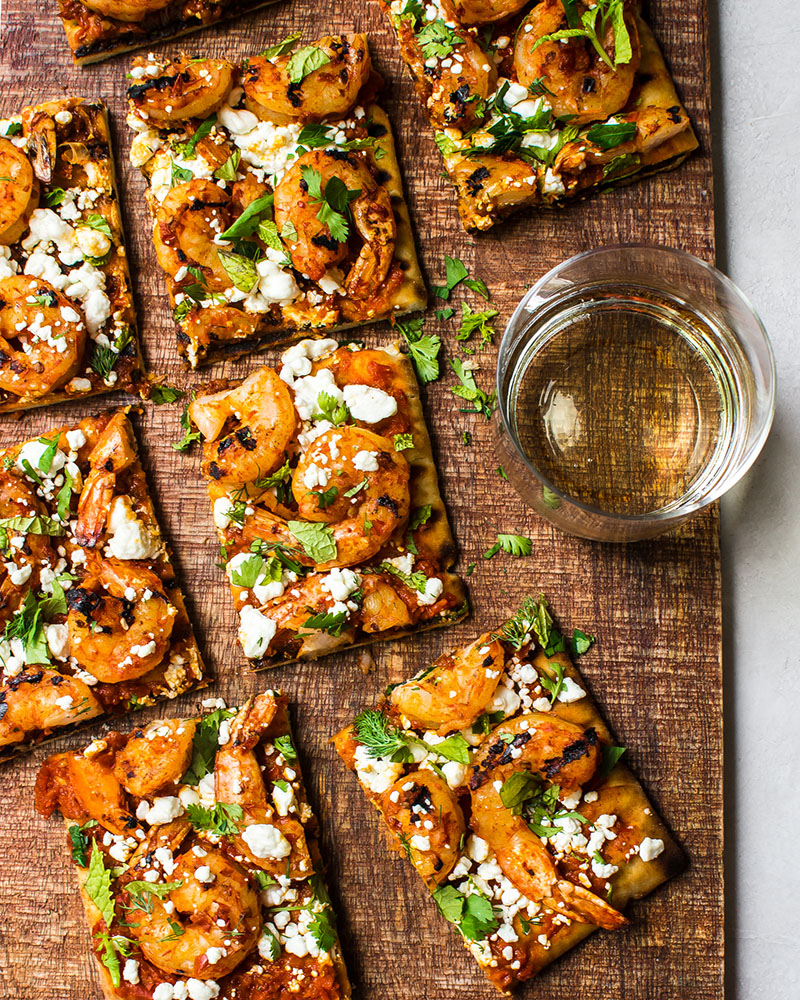 Grilled Harissa Shrimp Flatbread