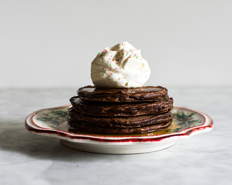 Chocolate Pancakes with Peppermint Whipped Cream