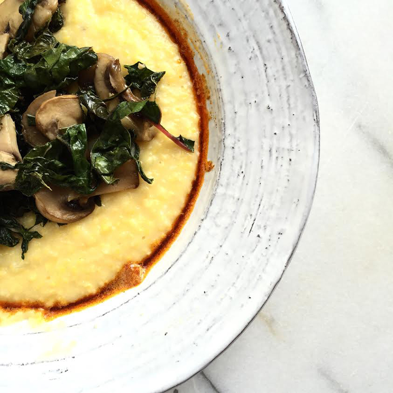 Oven-Baked Gruyere Polenta with Sautéed Chard, Mushrooms and Smoked Paprika Garlic Butter