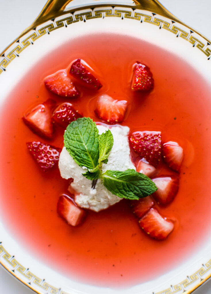 Chilled Strawberry Soup with Mint Whipped Cream