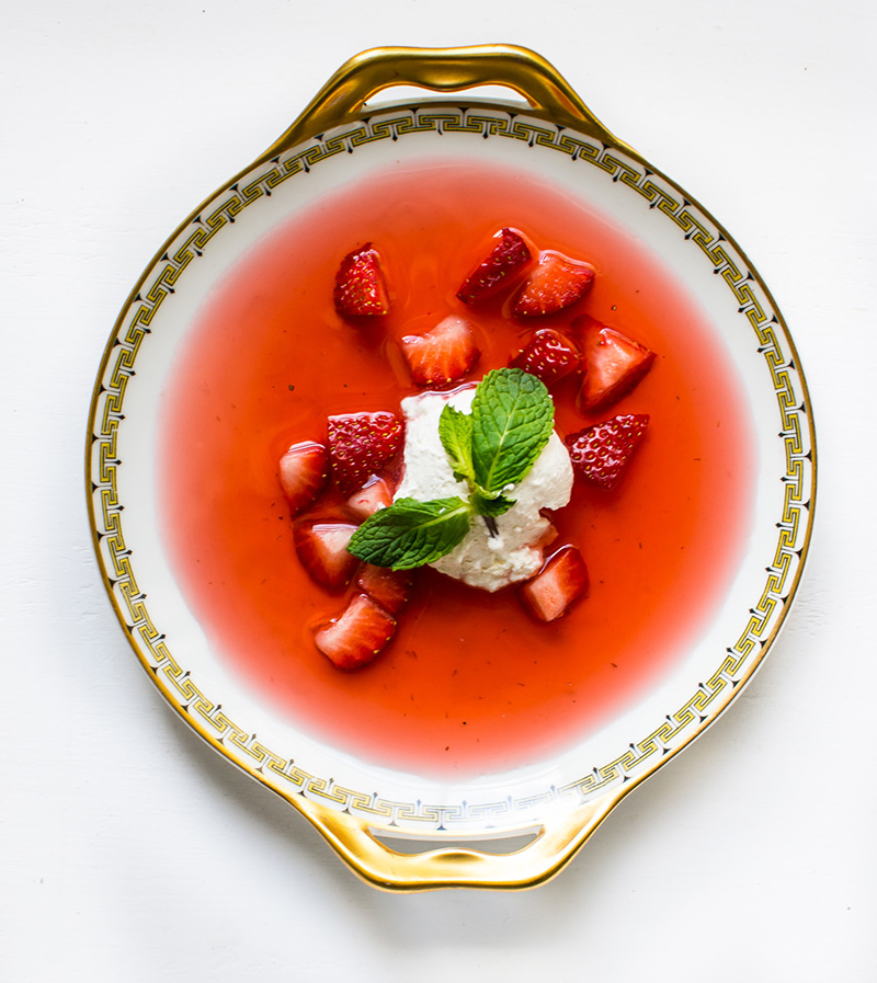 Chilled Strawberry Soup with Mint Whipped Cream