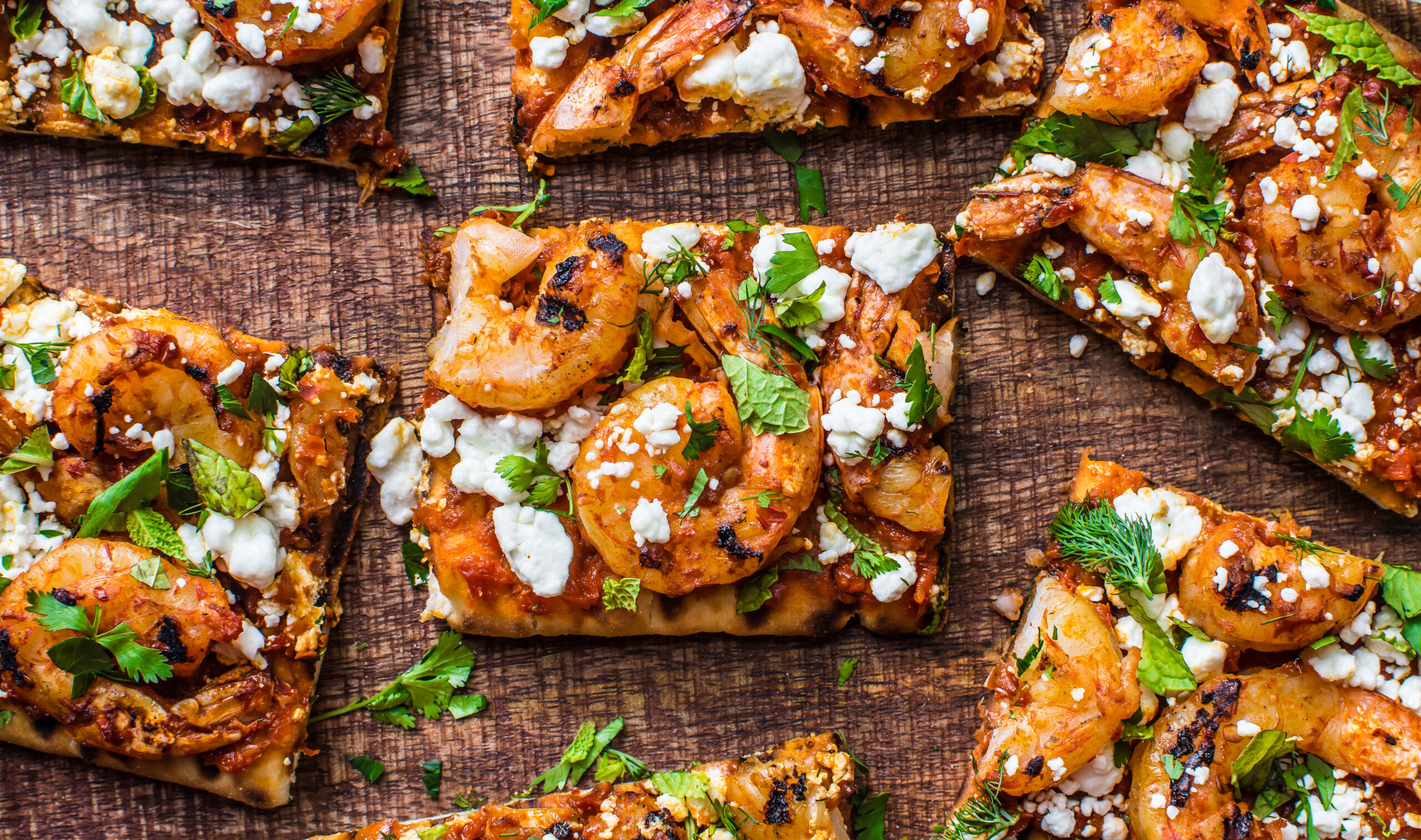 Grilled Harissa Shrimp Flatbread