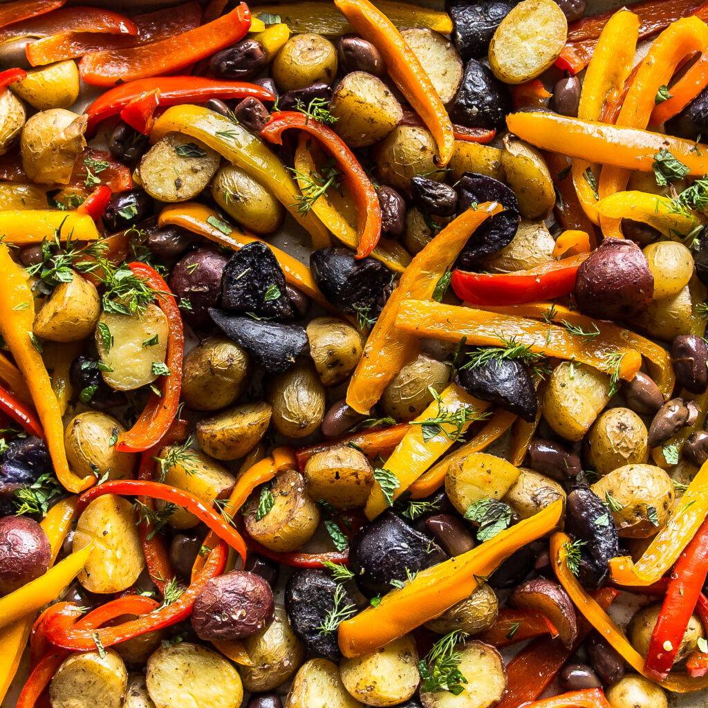 Mediterranean Roasted Potatoes and Peppers with Olives